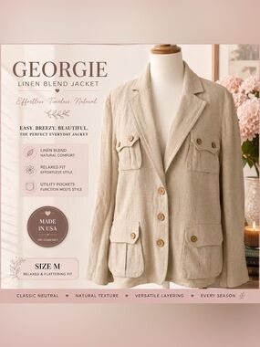 Georgie Linen-Blend Natural Beige Utility Blazer